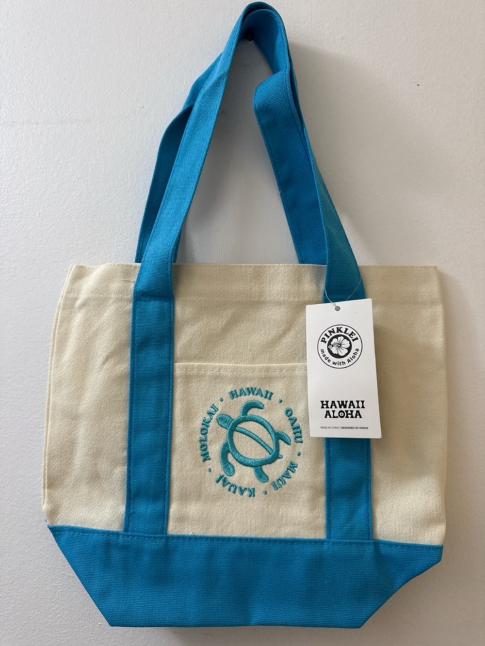 Canvas Tote Bag in Cream and Teal